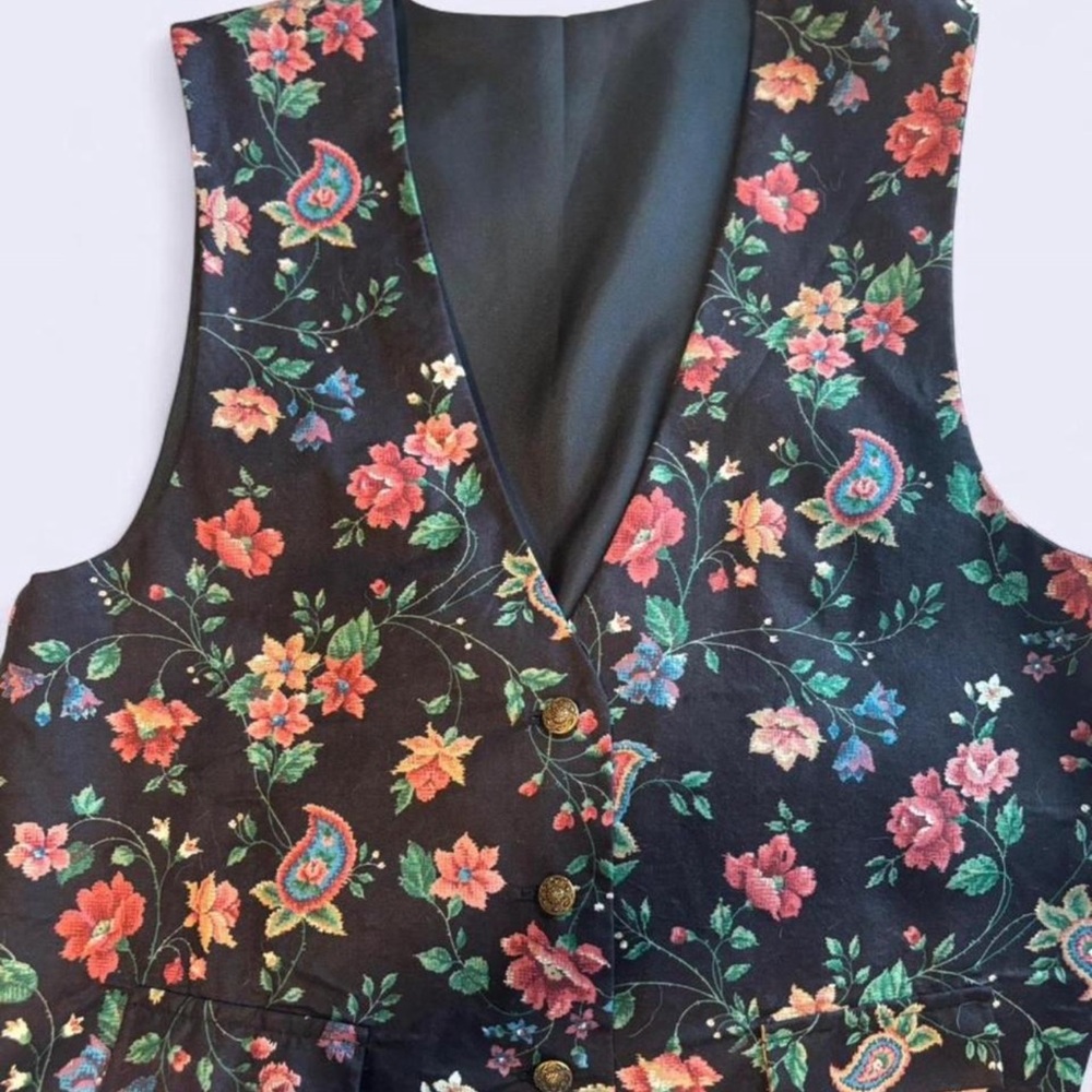 Vintage Floral Vest - Black and Multicolor
